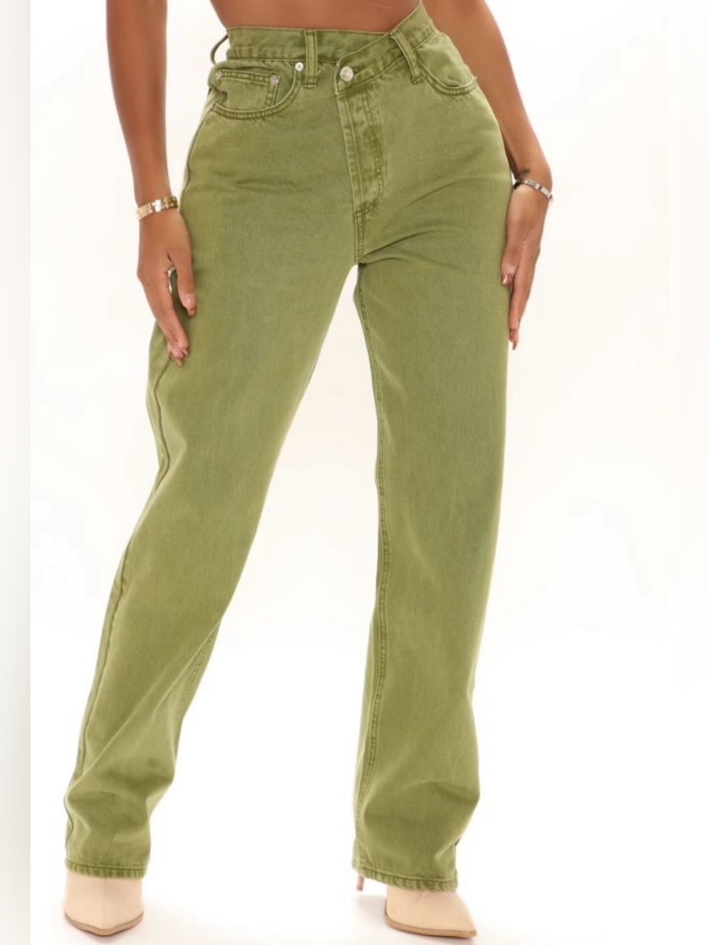 FASHION NOVA - Crossover Color Straight Leg Jeans - Olive